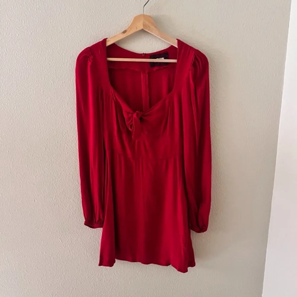 Reformation Valentine Red Sweetheart Chest Tie Mini Dress US 2 - Picture 2 of 7